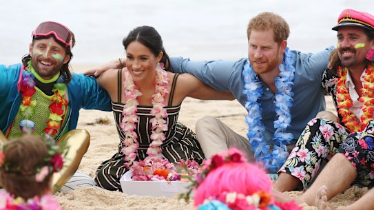 The Duke and Duchess of Sussex on Bondi Beach during their 2018 tour.