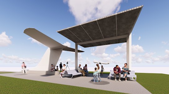 A new plane spotting area at Brisbane Airport will incorporate a Fokker F28 tail. 