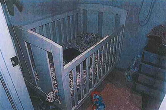 Tiffani’s cot in the wardrobe. Her family said she preferred the room to be dark.