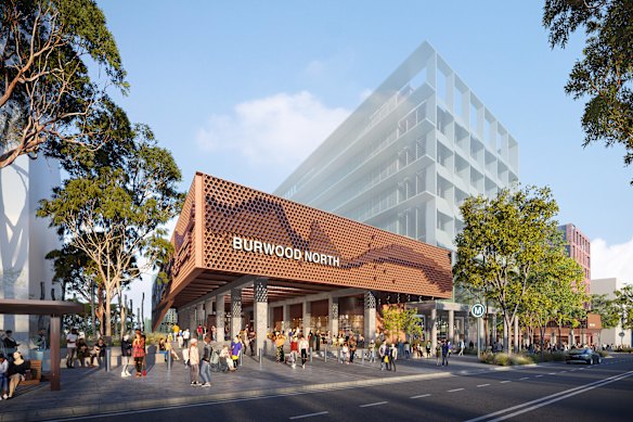 A render of the Metro West station at Burwood North.
