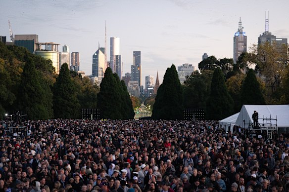 The crowd at the Anzac Day dawn service at Melbourne’s Shrine of Remembrance.