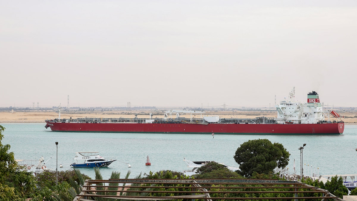The SKS Doyles crude oil tanker moving along the Suez Canal towards Ismailia in Suez, Egypt
