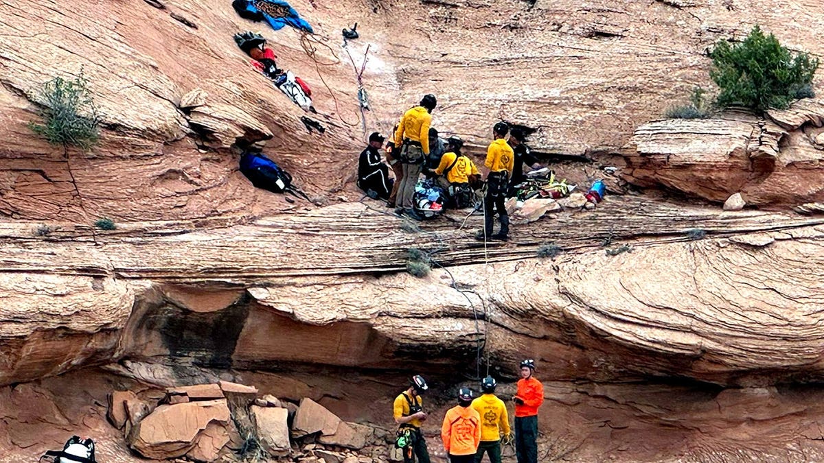 rescuers working on cliffside