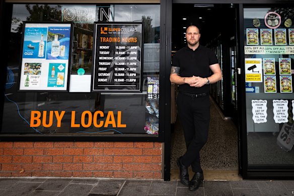 Bottle shop owner Chris Thompson at his store in Oakleigh, which was targeted by burglars soon after it opened.