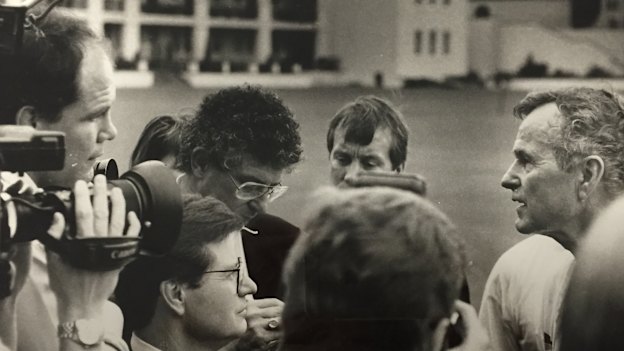 Peter FitzSimons speaking with former president George H.W. Bush in 1992.