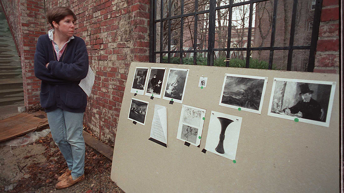 Photos of stolen artwork displayed outside Isabella Stewart Gardner Museum after 1990 heist