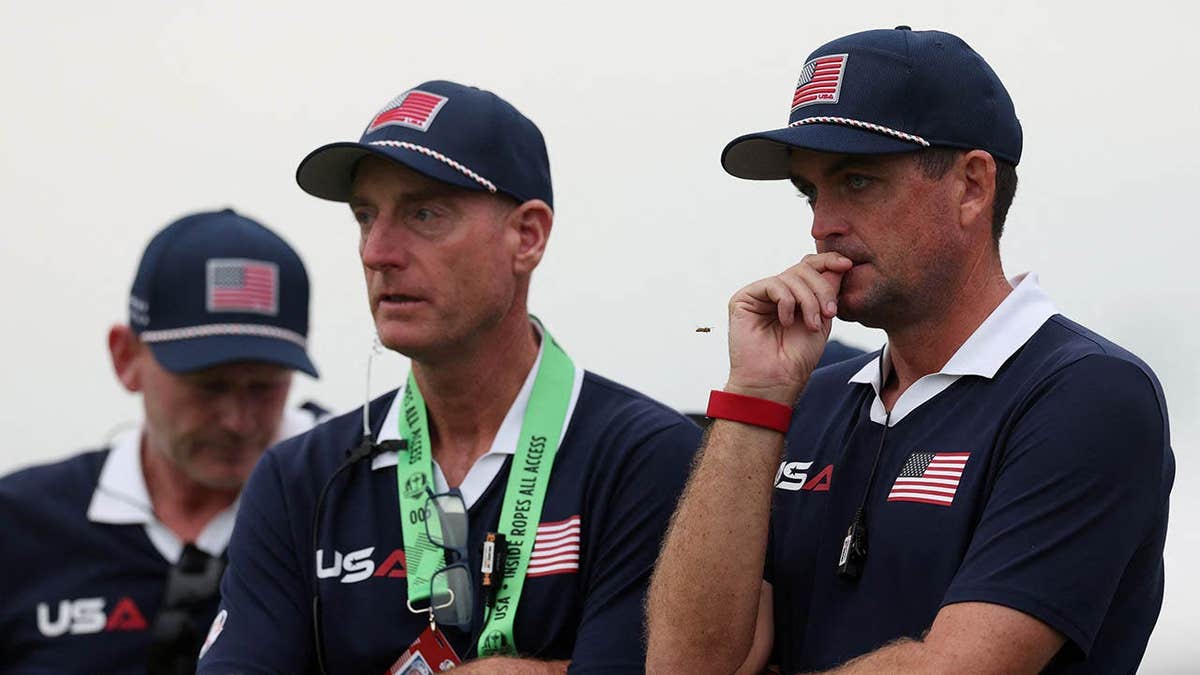 Team USA captain Keegan Bradley and vice captain Jim Furyk playing golf at Ryder Cup