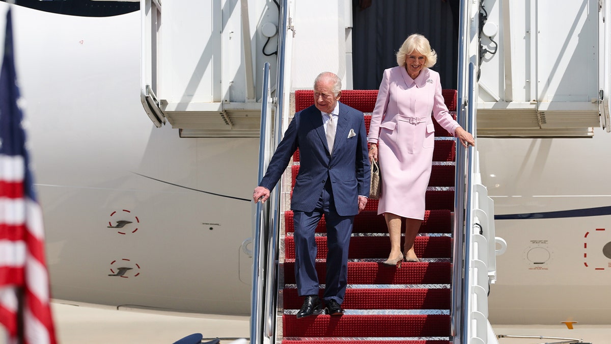 King Charles III and Queen Camilla disembark plane at Joint Base Andrews Maryland