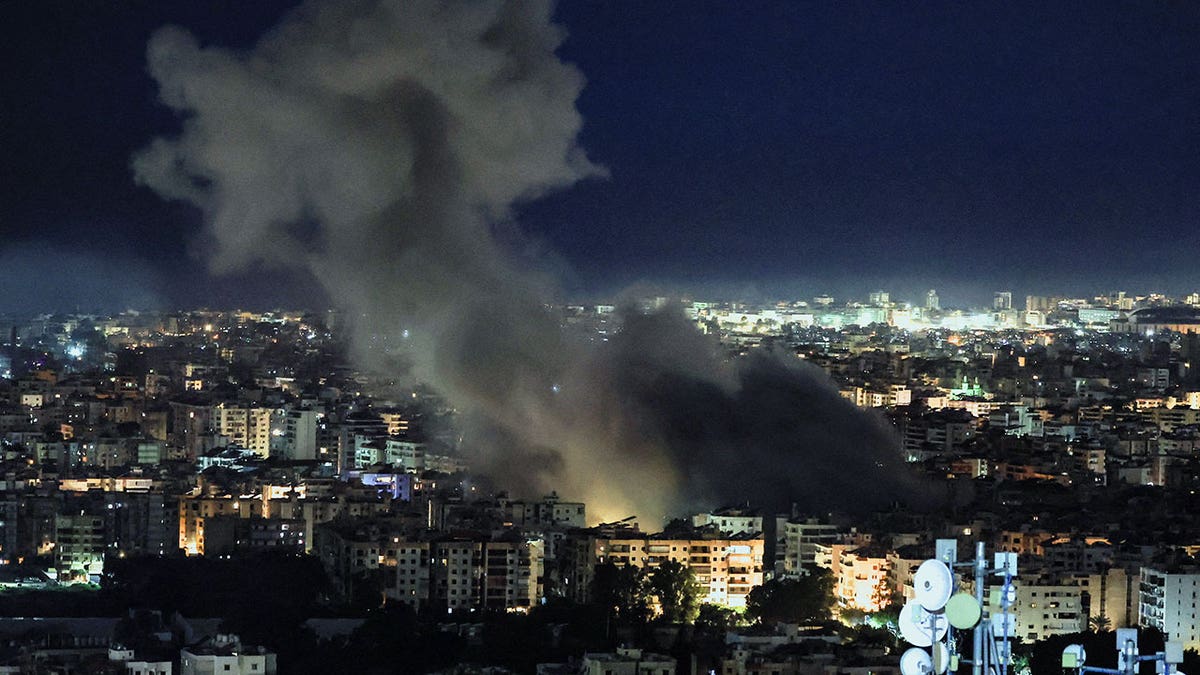Smoke billowing over Beirut's southern suburbs as seen from Baabda Lebanon