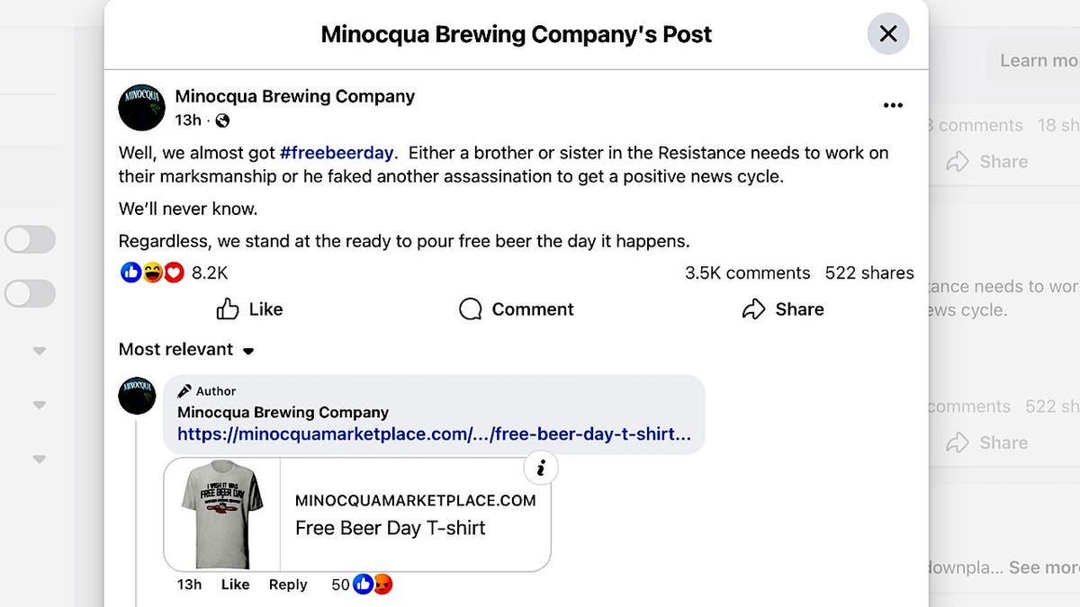 facebook post by Minocqua Brewing Company