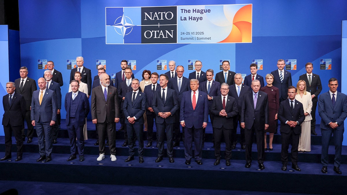 NATO leaders pose for a photo at the 2025 summit