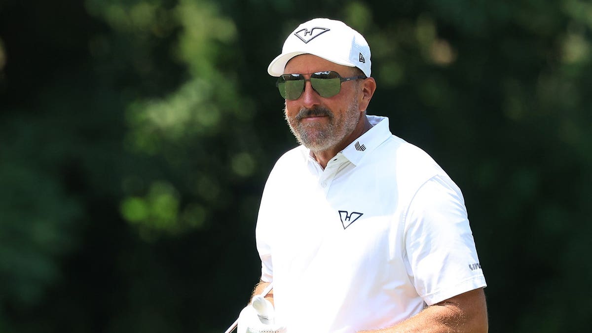 Phil Mickelson walking the 16th fairway at LIV Golf Indianapolis in Westfield, Indiana
