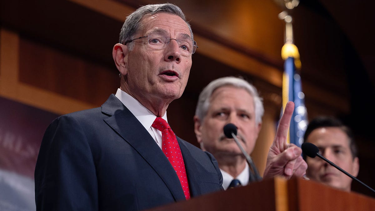 Senate Majority Whip John Barrasso speaking at a press conference in Washington, D.C.