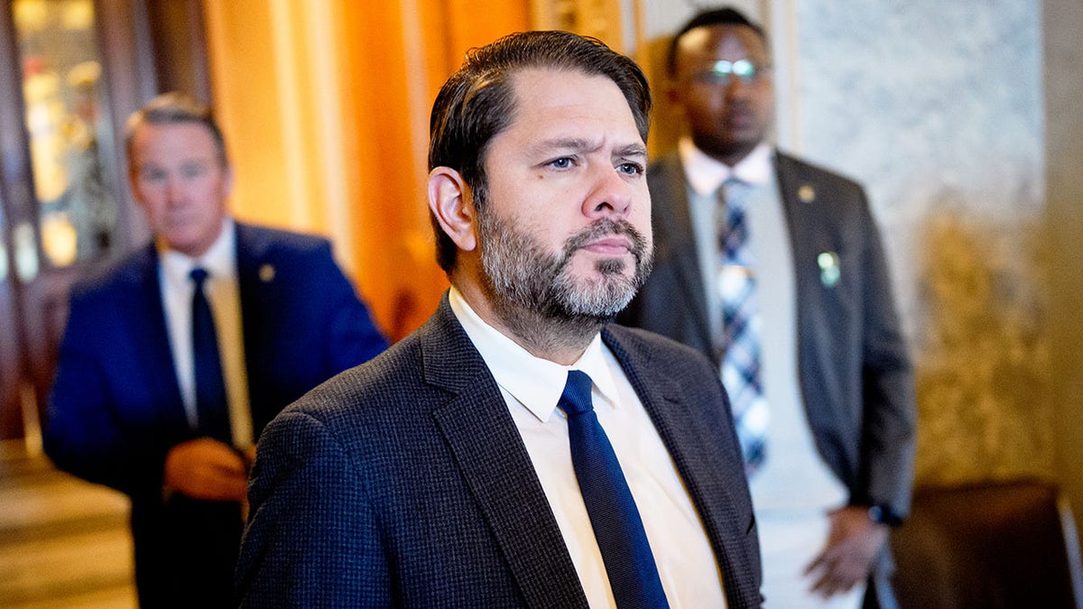 Sen. Ruben Gallego walking out of the Senate Chamber in Washington, D.C.