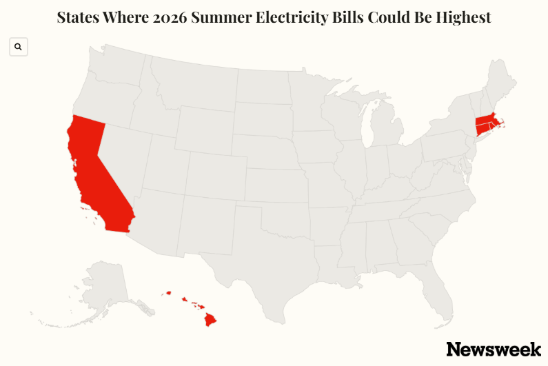 U.S. Map Shows Where 2026 Summer Electricity Bills Could Be Highest