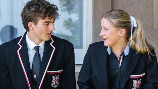 Cranbrook year 12 students Max Scales, Charlie Harris and Slade Keating are welcoming year 11 girls Sienna Novak, Lucy Foster and Nia Dowson to the school.