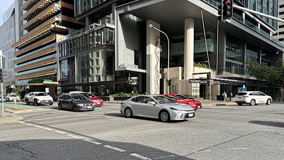 The corner where the man was hit by a bus in the Brisbane CBD, at the intersection of George Street and Turbot Street.