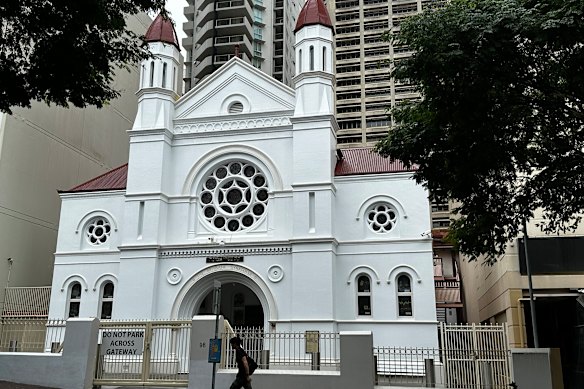 The Brisbane Synagogue at 98 Margaret Street in Brisbane City.