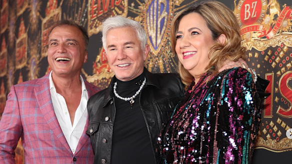 Dr Reza Adib pictured with film director Baz Luhrmann and former Queensland premier Annastacia Palaszczuk at the Elvis movie premiere.
