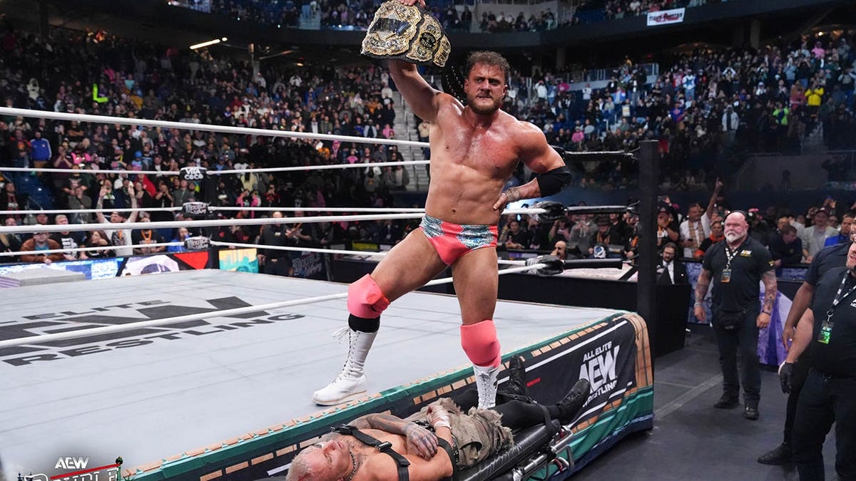 Darby Allin and MJF wrestling in a ring during AEW Double or Nothing in Queens, NY