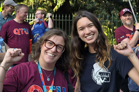 QTU “Fightback” activist, state school teacher and now the registered officer of the newly minted Queensland Socialists party, Rebecca Barrigos (left).