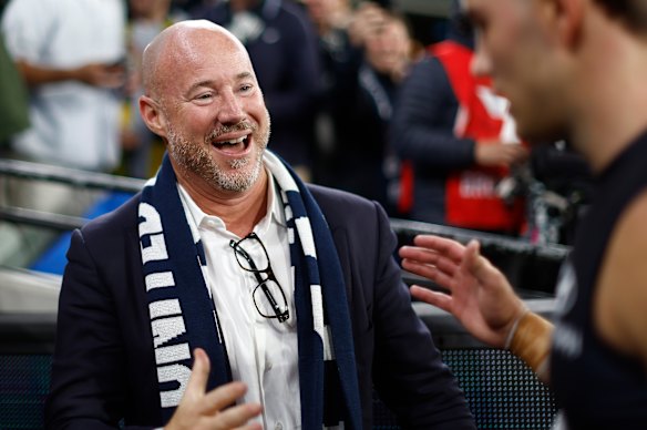 Luke Sayers in 2024 in his then role as Carlton president.