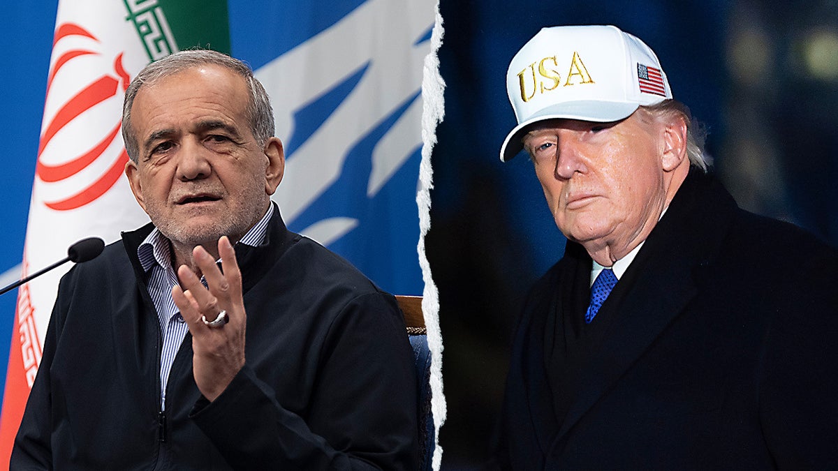 Iranian President Masoud Pezeshkian and President Donald Trump standing together