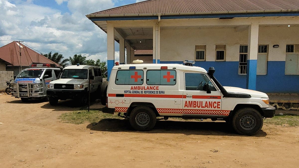 Ambulances parked at Bunia General Referral Hospital