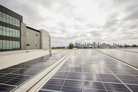 Rooftop solar panels at Equinix data centre in Melbourne. 
