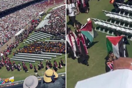 Mass protest at Stanford University graduation as soon as Google CEO Sundar Pichai takes the stage