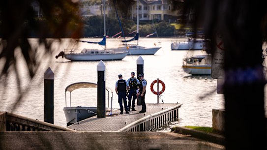 A police search takes place after a man’s body was found at the dock of Bayview Park on Saturday, 13 June. 