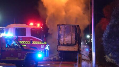 Truck catches fire on Perth highway