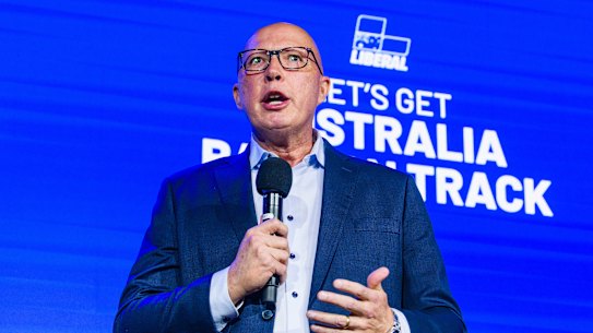 Peter Dutton at a rally during the 2025 election campaign.