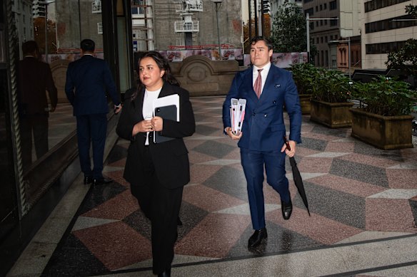 Jones’ legal team Bryan Wrench and Rose Cetin arrive at court in May.