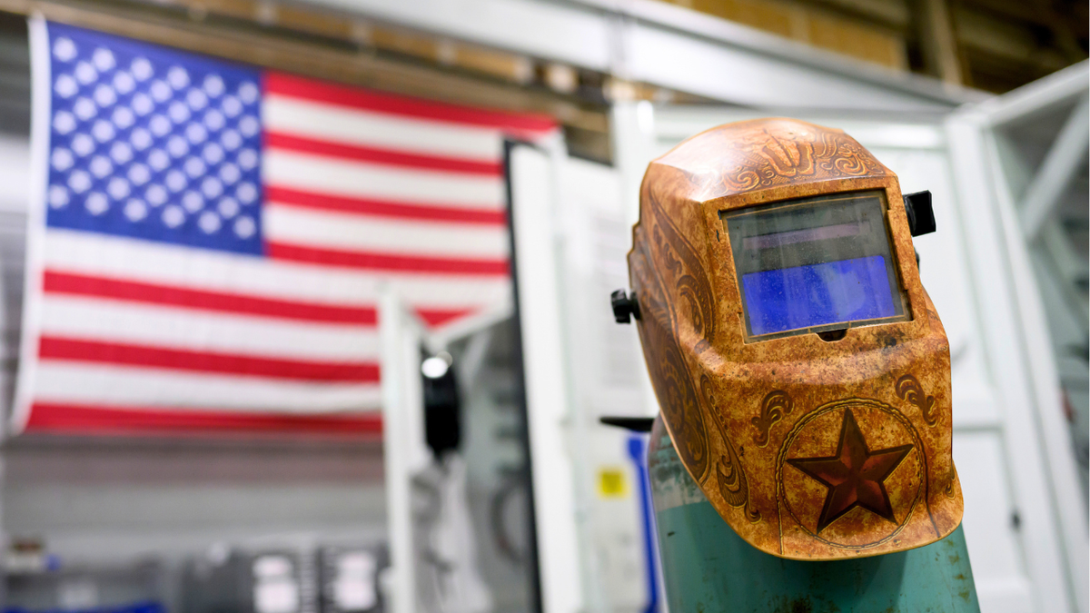 A welding helmet at the Eos Energy Enterprises Inc. manufacturing facility in Turtle Creek, Pennsylvania.