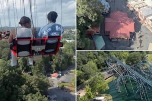Riders left dangling 260 feet in the air on Georgia Six Flags SkyScreamer ride: terrifying video
