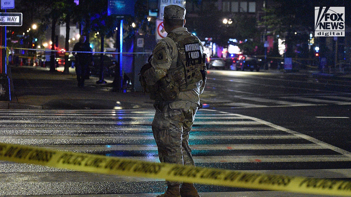 A member of the National Guard stands near the White House in Washington, D.C.