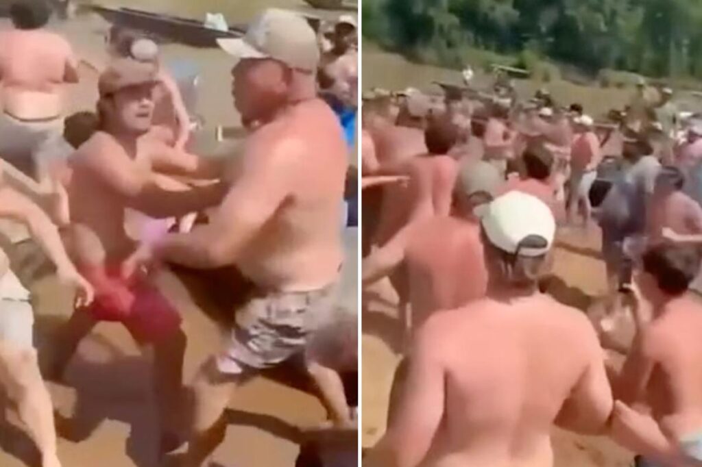Wild video shows massive brawl on river sandbar: ‘The water and drinking don’t mix’