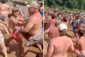 Wild video shows massive brawl on river sandbar: ‘The water and drinking don’t mix’