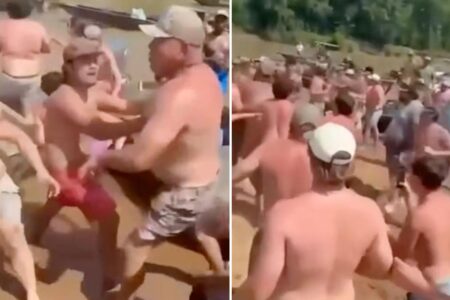 Wild video shows massive brawl on river sandbar: ‘The water and drinking don’t mix’