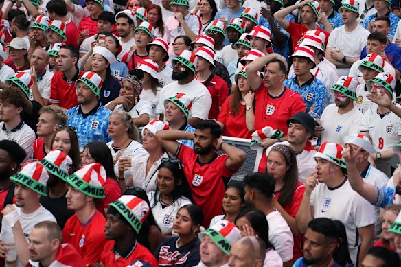 England supporters react after the World Cup semifinal soccer match between England and Argentina.