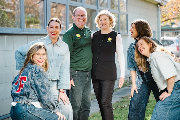 Who you gonna call? The Australian Book of Records founders John and Helen Taylor, centre, with Pitchface choir founders Harriet O’Donnell, Tamara Oudyn and sisters Tessa and Domenique Meyrick.