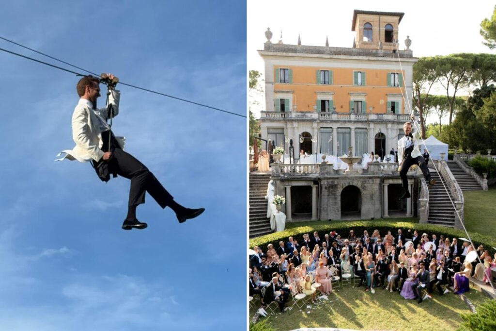 Groom spends $24K to zipline into wedding like James Bond