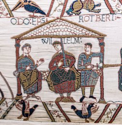 William depicted in a section of the Bayeux Tapestry.