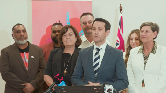 Queensland Premier David Crisafulli and other government representatives at the Townsville launch of Staying on Track provider Namu Collective.