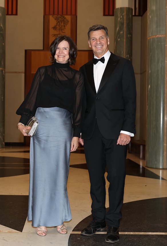 Opposition Leader Angus Taylor (right) with his wife, Louise Clegg.