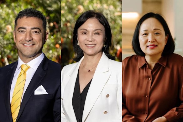 Real estate agents (from left) Andrew Dimashki, Anna Du and Julie Wells are accused of underquoting.