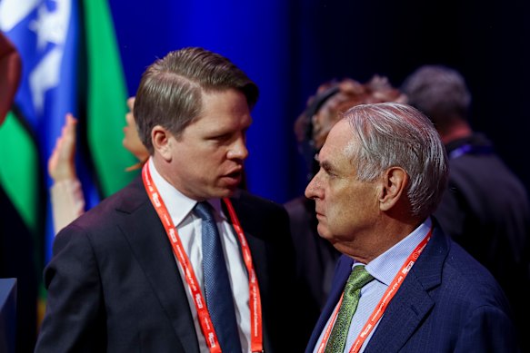 National Secretary of the Australian Labor Party Paul Erickson and Minister for Trade Don Farrell at the 50th Australian Labor Party Conference in Adelaide on July 23, 2026.