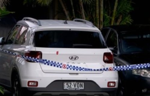 A blood stain on a car at the scene where a man was stabbed on Thursday afternoon.
