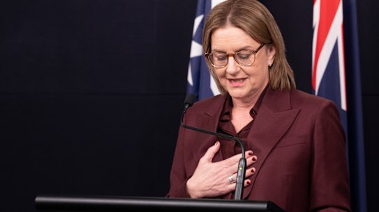 Jacinta Allan makes her resignation speech.